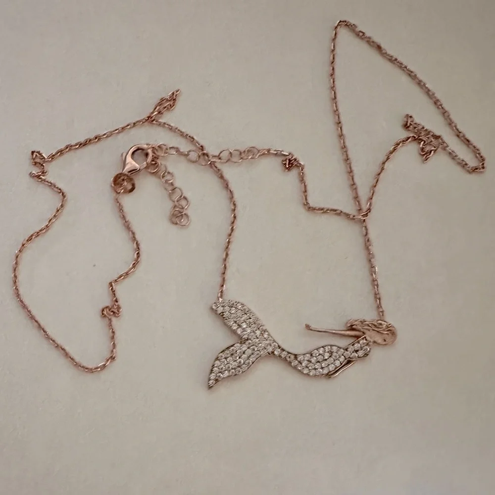🧜‍♀️Mermaid necklace 925 silver cz 14k rose gold plated
